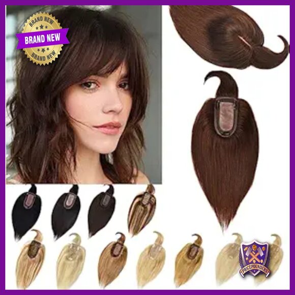 6 Inch Human Hair Topper with Bangs for Thinning Hair, Silk Base main image 4